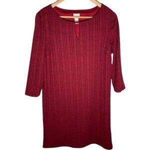 Chicos Red Ribbed Stretch Dress Medium 3/4 Sleeve Work Casual